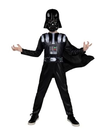 STAR WARS Darth Vader Official Youth Costume - Printed Jumpsuit with Cape and Plastic Mask