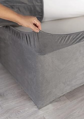 Belledorm Box Spring Cover - Transform Your Bed with This Fully Elasticated Faux Suede & Stretch Wrap-Around 4 Sides Bed Skirt (Charcoal, Full/Full XL)