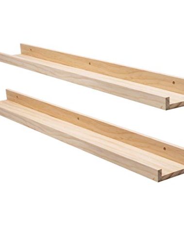 AZSKY Picture Ledge Long Floating Wall Shelf 48 Inch Photo Ledge Display Floating Shelves Wall Mounted Shelves Home Decor Nursery Bookshelf Natural Wood Set of 2