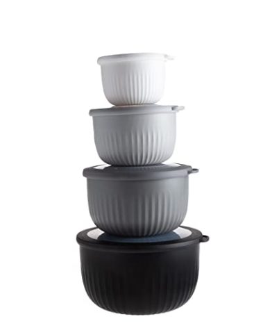 COOK WITH COLOR Prep Bowls with Lids- Wide and Deep Nesting Plastic Small Mixing Bowl Set with Lids, 8 Piece Set - Deep Bowls, Black/White