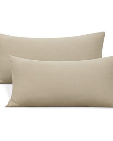 2-Pack Stretch Pillow Cases - Jersey Knit & Ultra Soft Envelope Closure Pillowcases T-Shirt Like Microfiber Blend - Suitable for 20x36/20x40 King Size Set of 2, Taupe