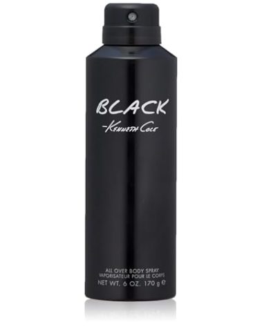 Kenneth Cole Black All Over Body Spray for Men, Aromatic Woody Fragrance, Notes of Watermint, Mandarin, Cedar, and Musk, Long-Lasting Cologne, 6.0 Fl. Oz