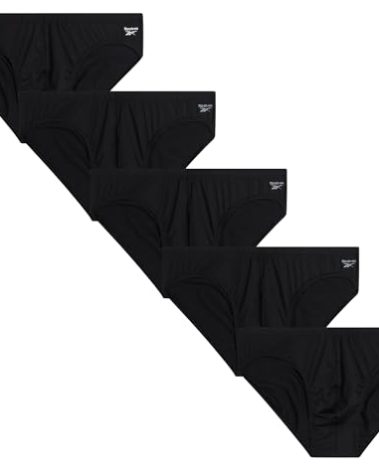 Reebok Mens Underwear Briefs - 5 Pack Quick Dry Soft Stretch Low Rise Briefs for Men - Performance Mens Athletic Underwear, Size Small, All Black