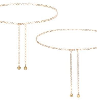 Liutufy Stylish Women's Metal Body Chain Denim Dress with Chain Belt (Gold M)