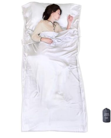 Exermil 100% Silk Sleep Sack with Zippers on 3 Sides, 87”x43” Large Sleeping Liners for Hotels, Travel & Camping, Multifunctional Travel Sheets (Unzipped:87”x87”) for Adults, Lightweight, All Seasons