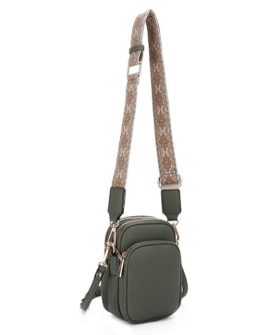 Mali+Lili Small Crossbody Bag for Women, Triple Compartment Shoulder Bag with Double Strap, Crossbody Bag for Travel, Work, Holiday Olive Green