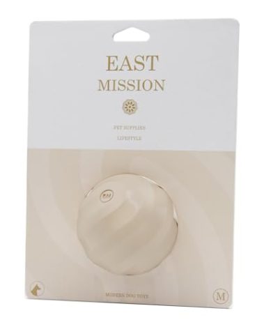 East Mission Single, Aesthetic Fetch & Play Dog Ball Toy with Beef Flavor and Squeaker, Natural Rubber/Latex, Medium Sized (2.5”) Neutral Colors (Beige)