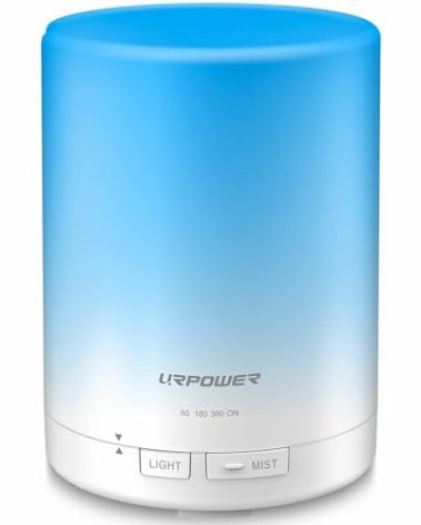 URPOWER 300ml Aromatherapy Essential Oil Diffuser Ultrasonic Air Humidifier AUTO Shut Off Scent Diffuser Night Light 7 Color Changing LED Lights and 4 Timer Settings for Bedroom Office Home