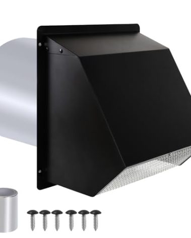 10 Inch Hooded Wall Vent with Screen and Damper,Outdoor Wall Exhaust Vent Cover Cap for Kitchen Range Hood HVAC Duct Dryer Ventilation&Outside Exterior Mount,Galvanized Steel,Black