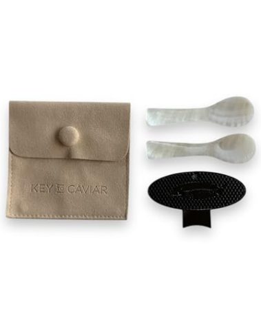 Caviar Key Tin Opener + Mother of Pearl Spoon Set (Onyx)
