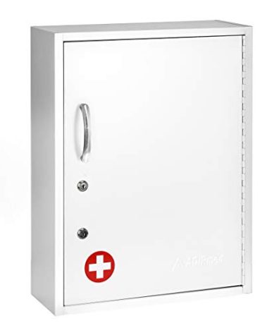 AdirMed White Locking Medication Cabinet with Document Pocket, Metal Wall Mounted Medication Cabinet with Dual Lock and Dual Keys, 21" H x 16" W x 6" D