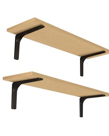 DINZI LVJ Long Wall Shelves, 31.5 Inch Wall Mounted Shelves Set of 2, Easy-to-Install, Floating Storage Ledges with Sturdy Metal Brackets for Living Room, Bathroom, Bedroom, Kitchen, Natural