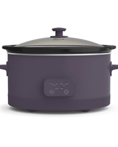 bella 6.0 Qt Programmable Slow Cooker, Ceramic Nonstick Coating, Adjustable Temperature & Cooking Times, Dishwasher Safe Stoneware Pot & Tempered Glass Lid, Tangle Free Cord Wrap, Plum