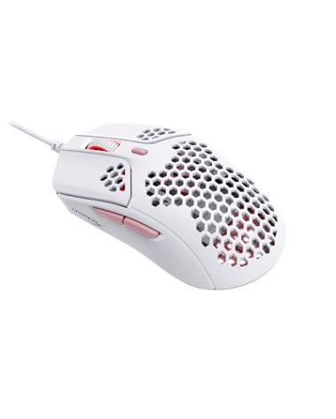 HyperX Pulsefire Haste – Gaming Mouse – Ultra-Lightweight, 60g, Honeycomb Shell, Hex Design, HyperFlex USB Cable, Up to 16000 DPI, 6 Programmable Buttons - White/Pink