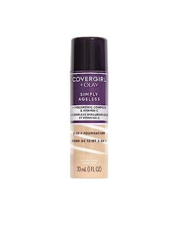 COVERGIRL & Olay Simply Ageless 3-in-1 Liquid Foundation, Matte Finish, Hyaluronic & Vitamin C Formula, 227 Golden Beige, 1 Count