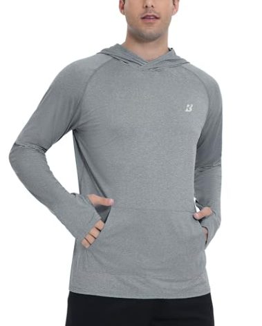 Roadbox UPF 50+ Mens Long Sleeve Fishing Shirts, Sun Protection Athletic Hoodies with Pocket, Outdoor Running Rash Guard