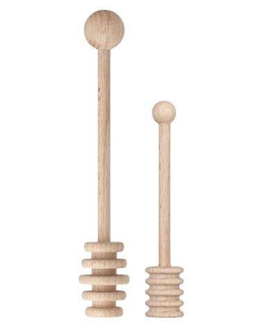 HIC Kitchen Honey Syrup Dipper Server Stick, FSC-Certified Beechwood, Responsibly Forested, 2-Piece Set, 4.25 and 6-Inch