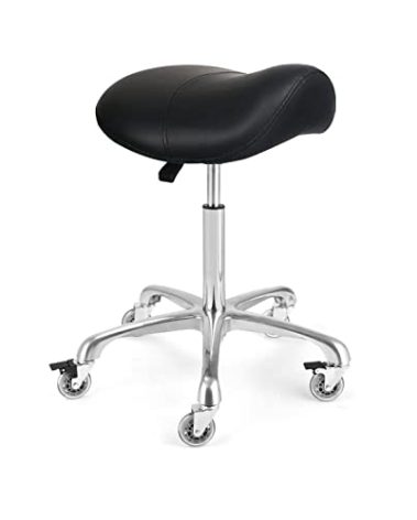 McDooFly Ergonomic Saddle Stool with Wheels Rolling Chair Professional Saddle Chair Heavy Duty Adjustable Swivel Hydraulic Stool for Massage Hair Stylist Salon Tattoo Office(Without backrest,Black)