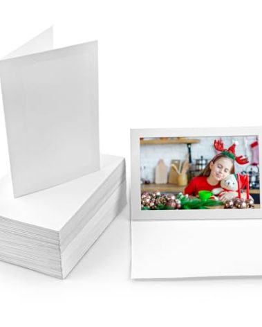 AUEAR, 100 Packs 4x6 Photo Folders Cardboard Picture Frame Paper Folder Note Cards Inserts Card for Graduation, Christmas, Wedding (White)