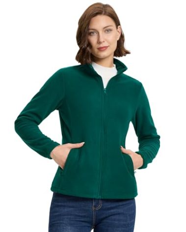 33,000ft Women's Zip Up Fleece Jacket, Long Sleeve Warm Soft Polar Lightweight Coat with Pockets for Winter