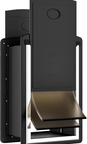 ClawJaw Dog Door for Exterior Wall, Metal Frame and Telescopic Tunnel Pet Door, Double-Sided Wind Deflector and Magnetic Flaps, Easy to Install, Black (Pets Up to 110 Lb)-Large