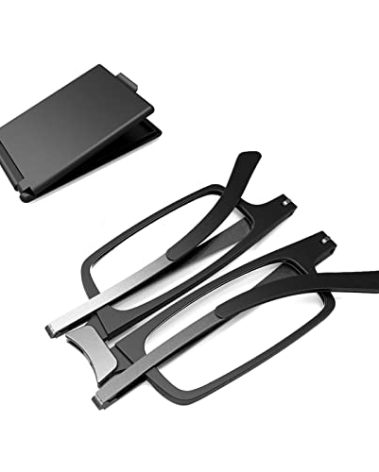 SKYOLUY Case Upgrade Ultra-light and Thin Foldable Reading Glasses Folding Readers for Men Women Compact Portable Rectangle Eyewear Case (Black, 1.25)