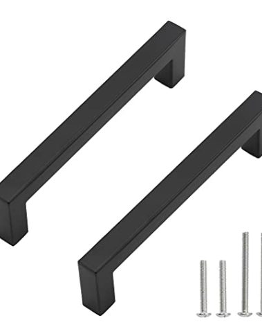 Redunest Matte Black Square Drawer Pulls, 20 Pack 6-1/4 Inch Stainless Steel Kitchen Cabinet Handles, 160mm Hole Centers
