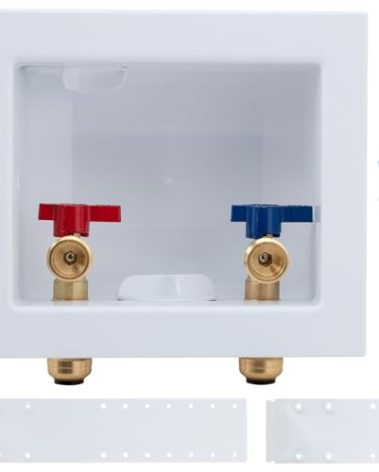 SUNGATOR Push-Fit Laundry Washer Valve Box, Washing Machine Outlet Box with Center Drain, 1/2 Inch Push-Fit Inlet x 3/4 Inch MHT Outlet, with 2 Disconnect Clips
