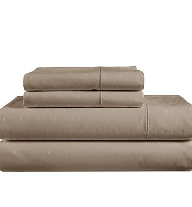 LANE LINEN 100% Egyptian Cotton Bed Sheets - Cal King 4-Piece Set, Long Staple Cotton, Luxury Hotel Quality, Fits Up to 16" Mattress, Swiss Dot - Taupe