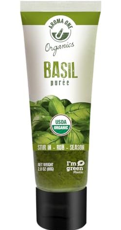 Aroma One Basil Puree Paste - Organic Herb Concentrate for Cooking, Seasoning & Sauces - Fresh Flavor Enhancer, Non-GMO, Gluten-Free, Vegan - Easy Squeeze Tube, Kitchen Must-Have - 80g (2-Pack)