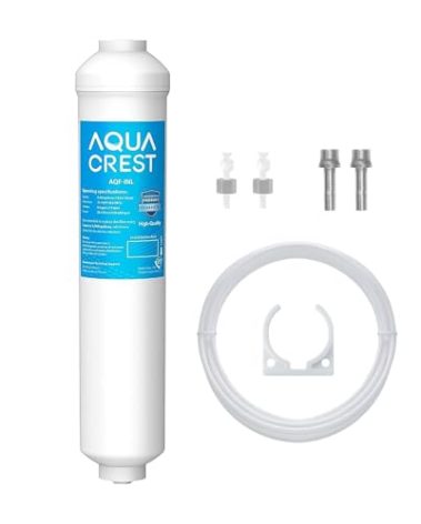 AQUA CREST 5 Years Capacity -Inline Water Filter for Refrigerator with 1/4-Inch Direct Connect Fittings, Idea for Ice Maker, RV, Refrigerator, RO System, In Line Water Line Filter, Reduces PFAS/PFOA