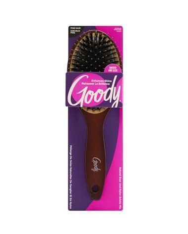 Goody Ceramic Hair Brush, Oval Cushion - Natural Boar and Nylon Bristle Mix to Enhance Shine & Smooth Hair, Fights Frizz and Static - Premium Wood Design is Pain-Free for All Hair Types