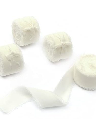 4 Rolls 1" W x 5Yd Cream Handmade Fringe Chiffon Silk Ribbon, Frayed Edges Ribbon for Wedding Invitations, Bridal Bouquets, Gifts Wrapping, DIY Crafts,Bow Making(1" x20Yd Cream)