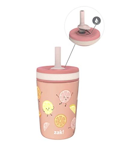 Zak Designs Kelso Tumbler Toddler Cup For Travel or At Home, 12oz Vacuum Insulated Stainless Steel Sippy Cup With Leak-Proof Design is Perfect For Kids (Happy Fruit)