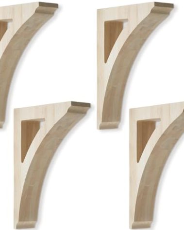 Briwooody 4 Pcs 1 3/4" W x 6 1/2" D x 9" H Traditional Wood Corbels Wooden Shelf Brackets Unfinished Paintable Solid Wooden Bracket for Doorway Countertops Home Shelves Cabinet Furniture Support