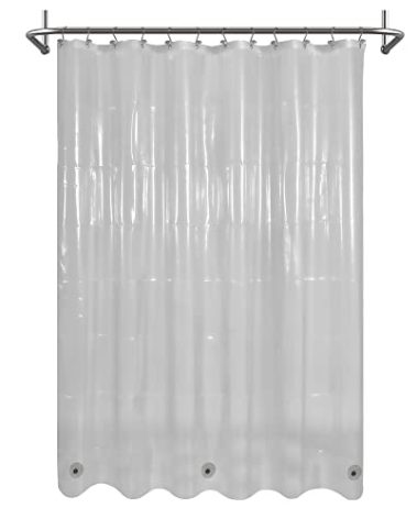 Mrs Awesome Clear Black Shower Curtain Liner with 3 Magnets, 72x72 Premium Flexible Sturdy Plastic Shower Curtain for Bathroom Lightweight & Waterproof, Clear Black