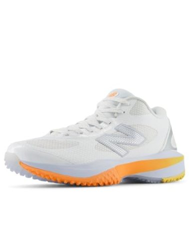 New Balance Men's FreezeLX V5 Turf Lacrosse Shoe, White/Ice Blue/Hot Mango, 10 M