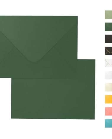 100 Pack Dark Green Envelopes 5x7, Goefun A7 Envelopes for Invitation with Euro Flap, 120GSM, Ideal for Mailing, Wedding, 5.25 x 7.25 in
