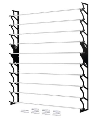 FOSHIO Vinyl Roll Holder for Pulling 10 Rollers of Vinyl, Metal Vinyl Rack with Mounting Hardware Wall Mounted for Vinyl, Transfer Paper Tape, Wallpaper, Window Film, Wallpapper, Rollers Not Included