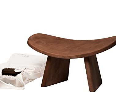 BLUECONY Meditation Bench IKUKO Original, Portable Version with Bag, Locally Handmade Yoga Exercise Wooden Kneeling Ergonomic Seiza Seat - Dark Walnut, Standard Height (7" or 18cm)
