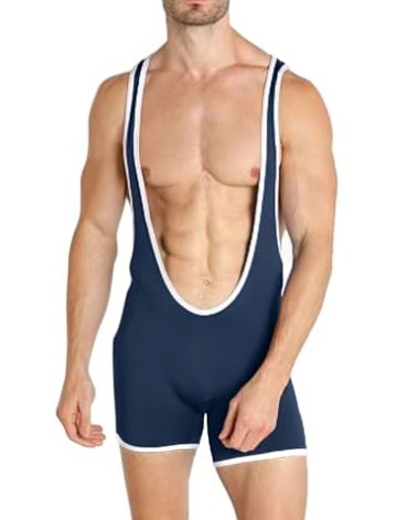 DLSMDOUS Men's Wrestling Singlets Sleeveless Athletic Supporters Wrestling Uniform Sports Bodysuit Jumpsuits for Fun 4325 Navy Blue M