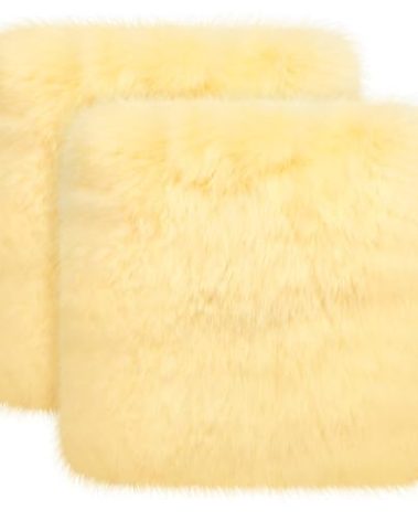 Drydiet 2 Pcs Natural Sheepskin for Bed Sores and Skin Imitation Wool Medical Sheepskins with Non-Slip Back for Pain Relief and Discomfort, Wool Seat Pad, 17 in x 17 in (Square,Beige)