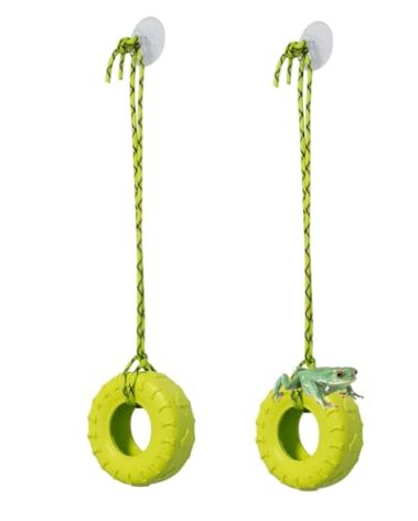 JINGHANGER 2 PCS Tree Frog Toy Tire Swing Habitat Miniature with 2 Suction Cup Hook Frog Tank Accessories Terrarium Decor Climbing Swing Reptile Amphibian Crustacean Climbing Toy