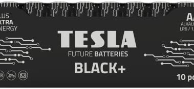 Tesla Batteries Black+ AA Maximum Power Alkaline Batteries, 10- Year Shelf Life, A Long-Lasting Battery Life, Leak-Free, LR06, 10 Count [Pack of 1]