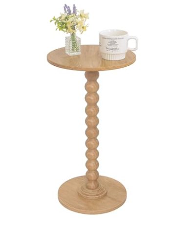 Fultyle Small Side Table, Drink Table for Small Spaces, Modern Martini Table with Solid Wood Leg, Round End Tables Living Room for Bedroom and Office (Rustic Walnut)