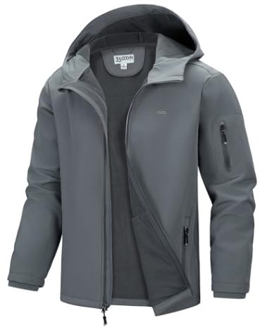 33,000ft Men's Hooded Softshell Jacket Waterproof Lightweight Insulated Windbreaker Fleece Lined Rain Shell Jacket