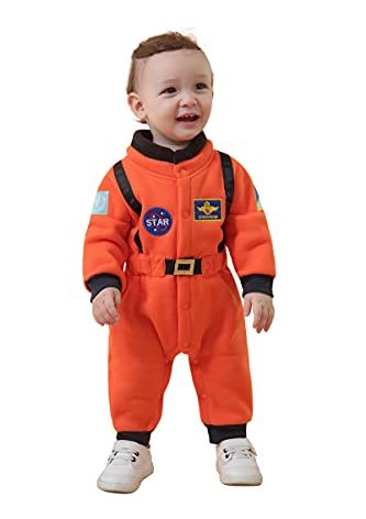 LXKIKMM Baby Toddler Boy Astronaut Costume Space Suit Cosplay Party Jumpsuit Halloween Rompers Orange 18-24 Months