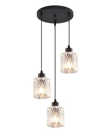 3 Lights Industrial Pendant Light with Glass Shade Matte Black Pendant Lighting Adjustable Industrial Retro Style Hanging Light,Kitchen Island Farmhouse Pendant Lights Fixtures for Kitchen,Farmhouse