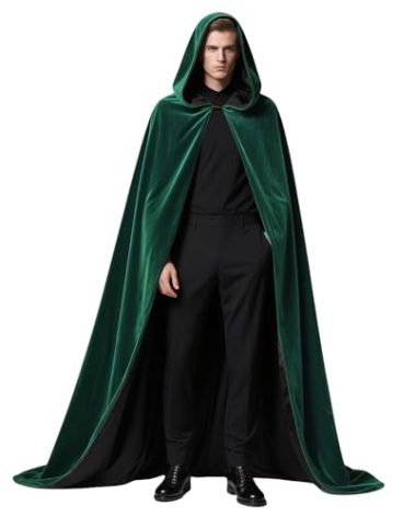 Enccfoeo Reversible Cloak Cape with Hood Velvet Satin Witch Gothic Vampire Halloween Cosplay Costumes EN011GRM