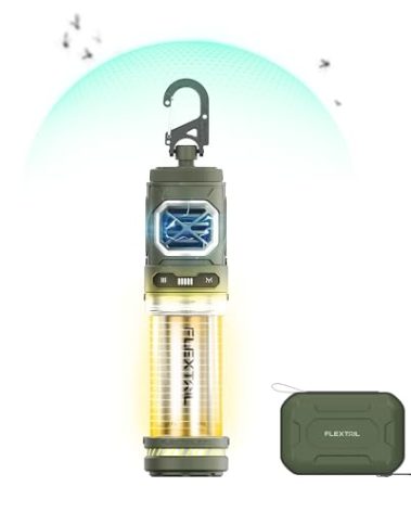 FLEXTAIL Rechargeable Tiny Mosquito Repeller 329°F Heating 30ft Protection Zone Ultra Mini with Camping Light Magnetic Design for Outdoor Camping Backpacking Patios(Repellent Pads Not Included)- Green